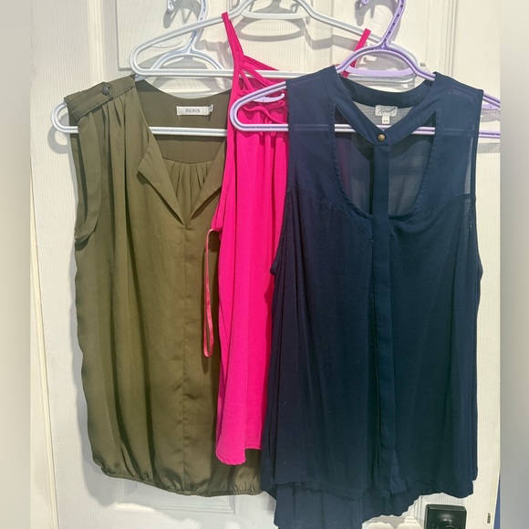 BCBG Tops - Bundle of Women Tops - Olive, Pink, and Navy Sleeveless Blouses
